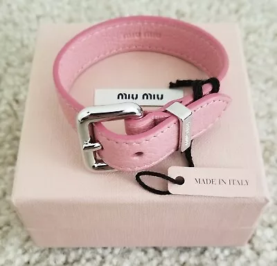 Brand NWT Auth Miu Miu Leather Bracelet Silver Buckle S/M Gorgeous  • $89