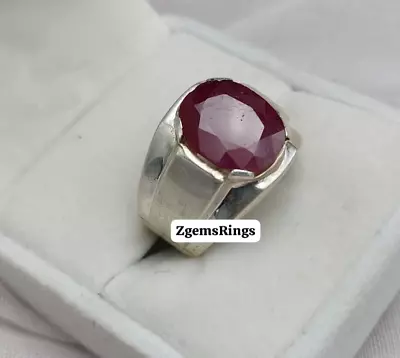 Mens African Ruby Ring Sterling Silver 925 Yaqoot Engraved Ring Man Natural Ruby • $143.53