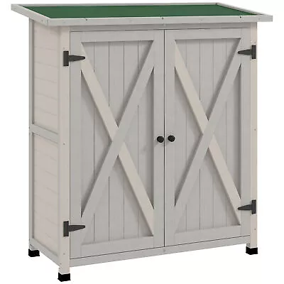 Outsunny Wood Garden Storage Shed Tool Cabinet Organizer W/ Shelves Light Grey • £159.99