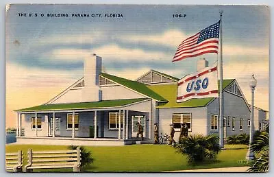 Panama City Florida~USO Building~Bicycle~Soldiers Go In~Military~Linen Postcard • $13