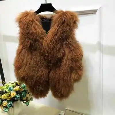 Short Vest 100% Real Genuine Mongolian Sheep Fur Coat Drop Shipping Pure Gilet • $74.99