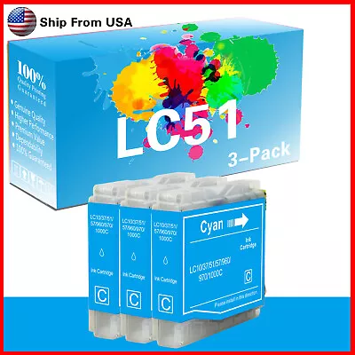 3PK LC51 LC-51 Ink Cartridge For MFC-230C MFC-240C MFC-440CN Printer (Cyan) • $5.19