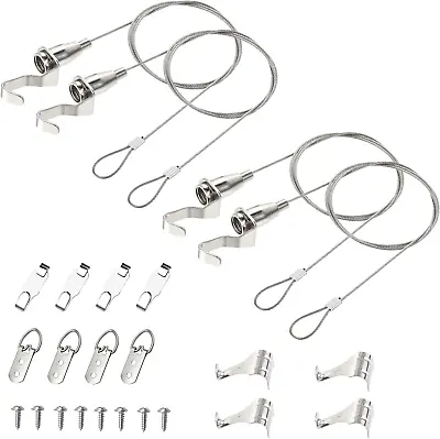 4 Pack Heavy Duty Picture Rail Hooks And Wire Hanging Kit For Mirror Wall Light • $18.37