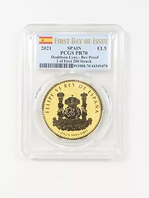 2021 €1.5 Spain Doubloon Lynx 1 Oz Gold PCGS PR70 First Day Of Issue Rev Proof • $2975