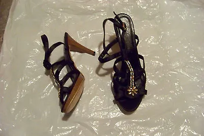 Womens Midnight Velvet Black Strappy Beaded Heels Shoes Size 9 1/2 ~b • $16.99