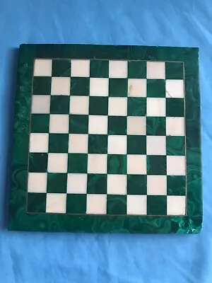 Pre-Owned Malachite W/ Marble Inlay 7.5” Square Stone Chess Checker Board 2 Lbs. • $50