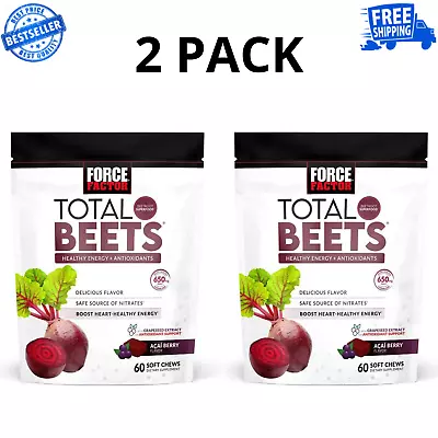 $35.99 • Buy 2 PACK - Force Factor Total Beets Soft Chews With Beetroot Supplement, 60 Chews