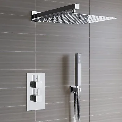 £79.50 • Buy Concealed Thermostatic Shower Mixer Square Chrome Bathroom Twin Head Valve Set