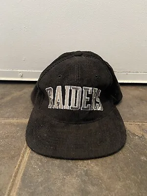 Vintage 90's Starter Los Angeles Raiders Corduroy Black Arch Snapback Cap Hat • $149.99