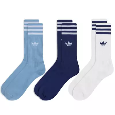 $24.95 • Buy Adidas Solid Crew Socks Size 9-11 White/Magic Grey/Semi Lucid Blue