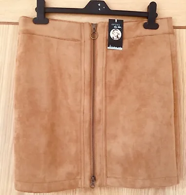 Suede Effect Zip Front Mini  Skirt  Size 14 Length  18” BNWT • £4.50