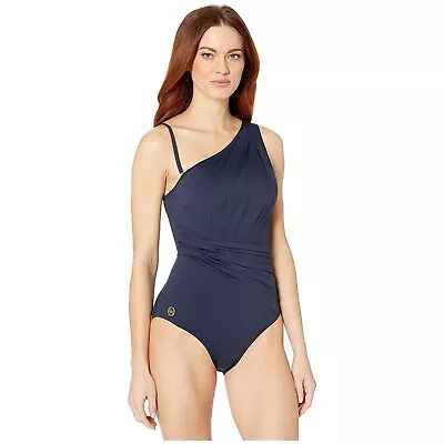  NWT Michael Kors Shirred One Shoulder One Piece Swimsuit Women's Sz 6 New Navy • $39.99