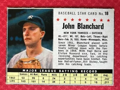 1961 Post John Blanchard #18 New York Yankees • $5