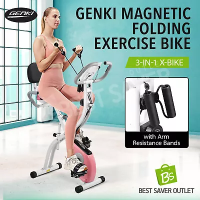 Genki Magnetic Folding Exercise Bike X-Bike Home Gym 3 In 1 Spin Bicycle Fitness • $199.79