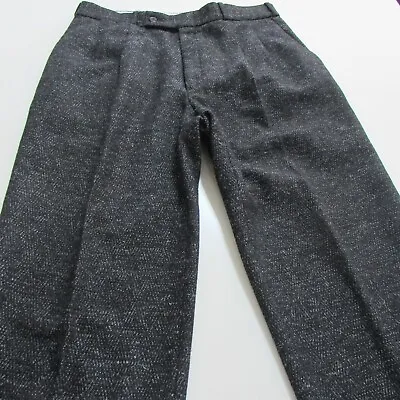 Vintage 70's Wool Blend Pleated Pants Mens Sz W34-W36 L32 Straight Fit Dark Grey • $44.95