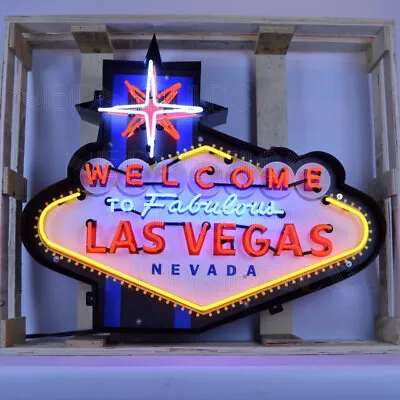 Large WELCOME TO FABULOUS LAS VEGAS NEON Man Cave SIGN IN SHAPED STEEL CAN • $1785