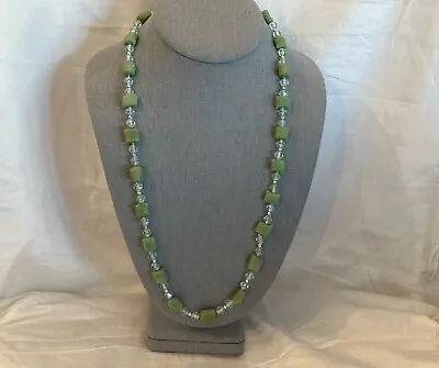 Pretty Beaded Vintage Necklace In Greens & Silver Tone Beads • $10