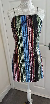 Sequin Style Mini Dress Rainbow Colours UK 10 • £6