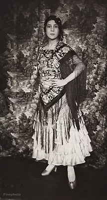 1922 Vintage SPAIN Female Flamenco Dancer Manila Silk Shawl Photo Art HIELSCHER • $168.24