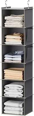 6 Tier Additional Storage Hanging Grey Foldable Wardrobe Shelf Closet Storage • £10.45