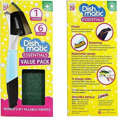 Dishmatic Washing Up Sponge Liquid Dispenser Handle And 6 Refills Value Pack Kit • £7.69