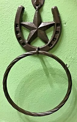 $65 • Buy (4) Western Bathroom Decor Cast Iron Horse Shoe W/star Towel Bar Ring TP Holder