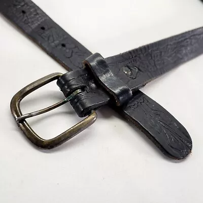 Tooled Leather Belt 42 44 46 XL Western Cowboy Black Vtg Distressed Made In USA • $22.45