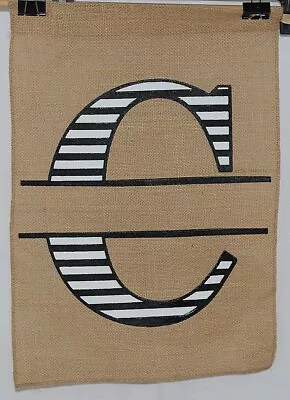 Kate Winston Brand Brown Burlap Monogram Black And White C Garden Flag • $14.99