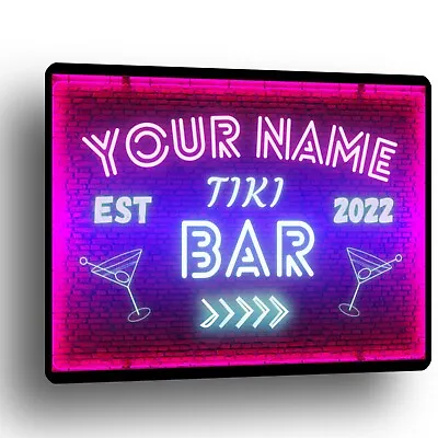 £4.99 • Buy Tiki Bar Sign Neon Style Personalised Retro Pub Wall Door Shop Cafe Plaque Room