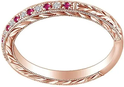 Round Simulated Diamond Ruby Wheat Vintage Wedding Band Ring In Sterling Silver • $232.69