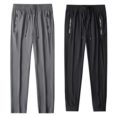 Mens Summer Pants Stretch Elasticated Waist Lightweight Fast-Dry Casual Joggers • $14.73