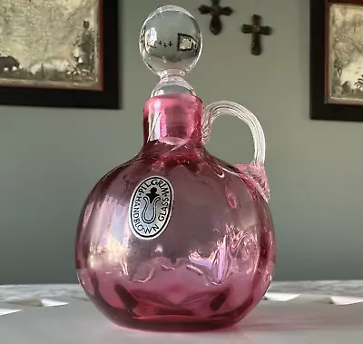 Cruet By Pilgrim Cranberry Glass EUC Vintage Decoration Pink 70's Crystal Topper • $39.99
