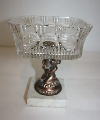 Vintage Glass Brass And Marble Cherub Dolphin Pedestal Candy Dish • $19.99
