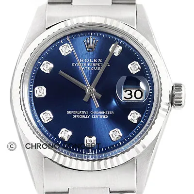 Mens Rolex Datejust 18K White Gold & Stainless Steel Blue Diamond Dial Watch • £3399.96