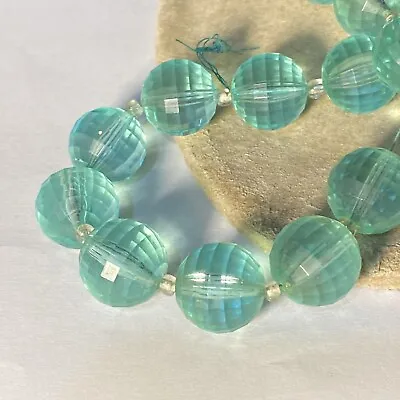 Vintage Chunky Round Multi Facet 16mm. Aquamarine Plastic Beads Necklace • $9.50