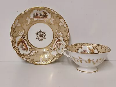 Antique 1830s Coalport Rococo Adelaide-shape Tea Cup & Saucer Pattern No. 3/571 • £40