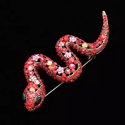 Red Crystal Rhinestone Snake Animal Brooch Pin Girls Jewelry Gift • $6.99