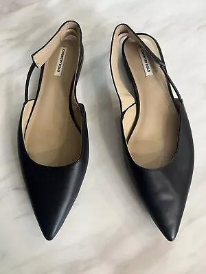 Country Road - Black Leather Sling Back Flats With Logo Strap - Size 40 - VGC • $45