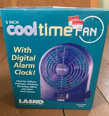 Purple -6 Inch Cool Time Fan W/ Digital Alarm Clock LASKO -Vintage New In Box • $12