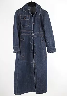 MIU MIU Dark Wash Blue Cotton Denim Full Length Button-Front Jean Coat | Small • $240