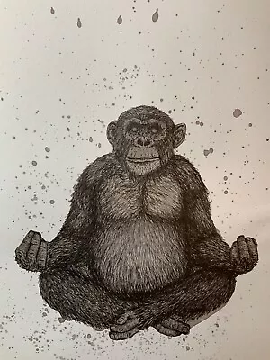 Monkey Meditating Drawing Surreal Mystery Magritte Original By Milan Zazel • $320