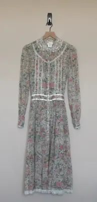 Vintage Gunne Sax Jessica McClintock Prairie Dress Floral Lace Size 10 13 • $299.99