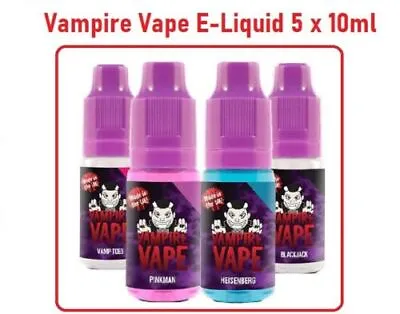 VAMPIRE VAPE E-LIQUID 5 X 10ml Juice 3MG 6MG 12MG 18MG All Flavours UK • £10.99