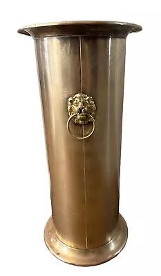 Antique Brass Umbrella Cane Stand With Lion Head Handles 21” Entryway Regency • $95