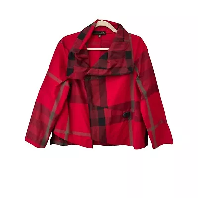 LIV By Habitat Clothing Taffeta Jacket Red Black Plaid Womens S Lagenlook Button • $43.99