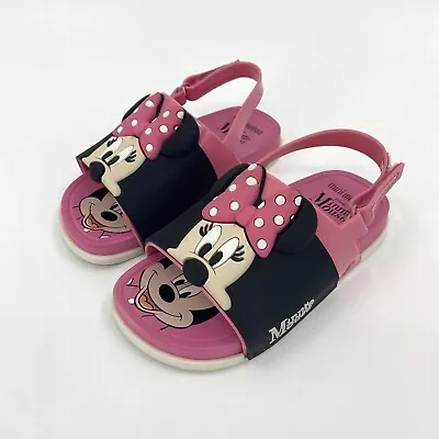 Mini Melissa 9 Minnie Mouse Sandals Open Toe Pink Hook & Loop Back Girls Kids • $19.88