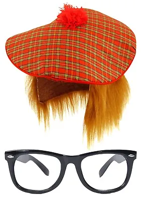 Adults Tartan Scottish Hat With Black Geek Glasses Burns Night Fancy Dress • £9.99