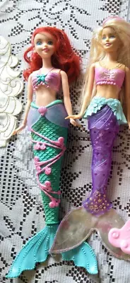 2x BARBIE MERMAIDS DOLLS Ariel & Friends + Dreamtopia  Rainbow LIGHTS UP Lot • $24.99