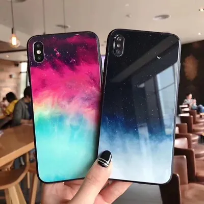 Aurora Space Galaxy Sky Tempered Glass Back Case For IPhone 6 7 8 Plus X XS Max • £6.10