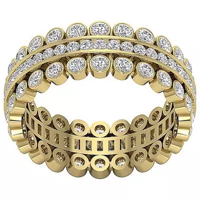 VS2 F 1.76 Ct Genuine Diamond 3 Row Eternity Wedding Ring 14K Yellow Gold RS 6 • $1503.59